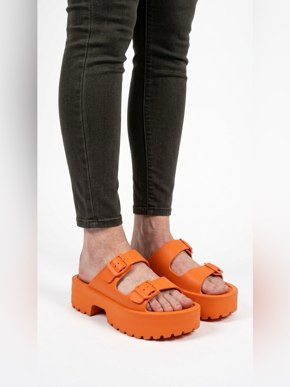 REFUGE Orange Platform Double Buckle Slides Women's Size 10